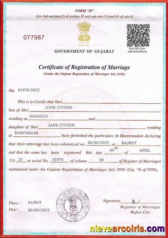 India Government of Gujarat marriage certificate